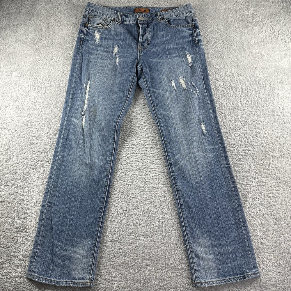 Seven7 Jeans Womens 30x30 Blue Boyfriend Fit Distressed Faded Button Fly Y2K